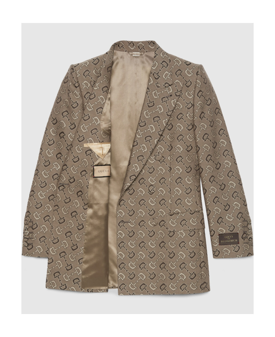 Gucci Maxi Horsebit Pattern Cotton Jacket In Gray
