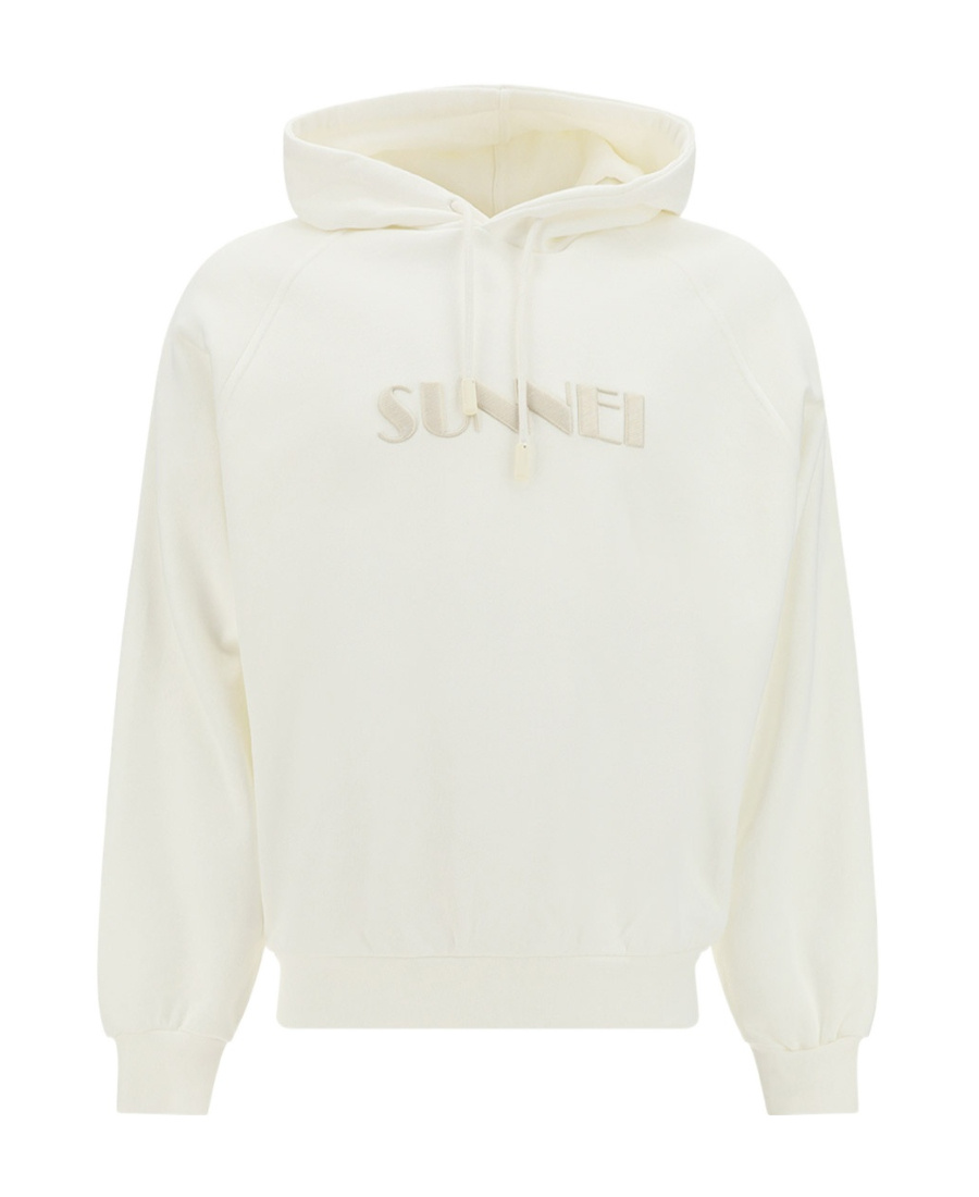 Sunnei Logo Embroidered Drawstring Hoodie In White