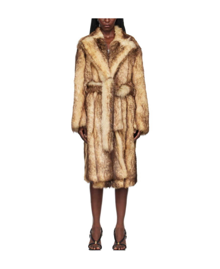 Bottega Veneta Beige Printed Faux-fur Coat In Nude