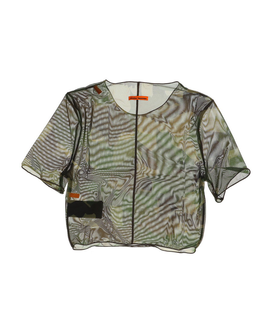 Heron Preston Camouflage-print Mesh Crop Top In Gray