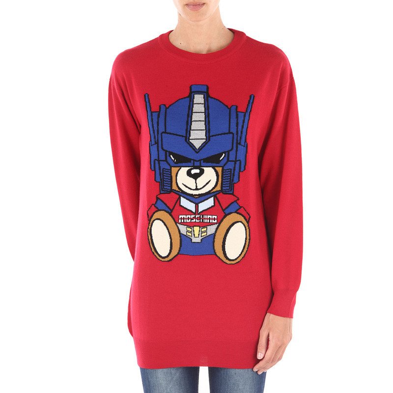 Moschino Robot Pattern Sweater Dress In Red