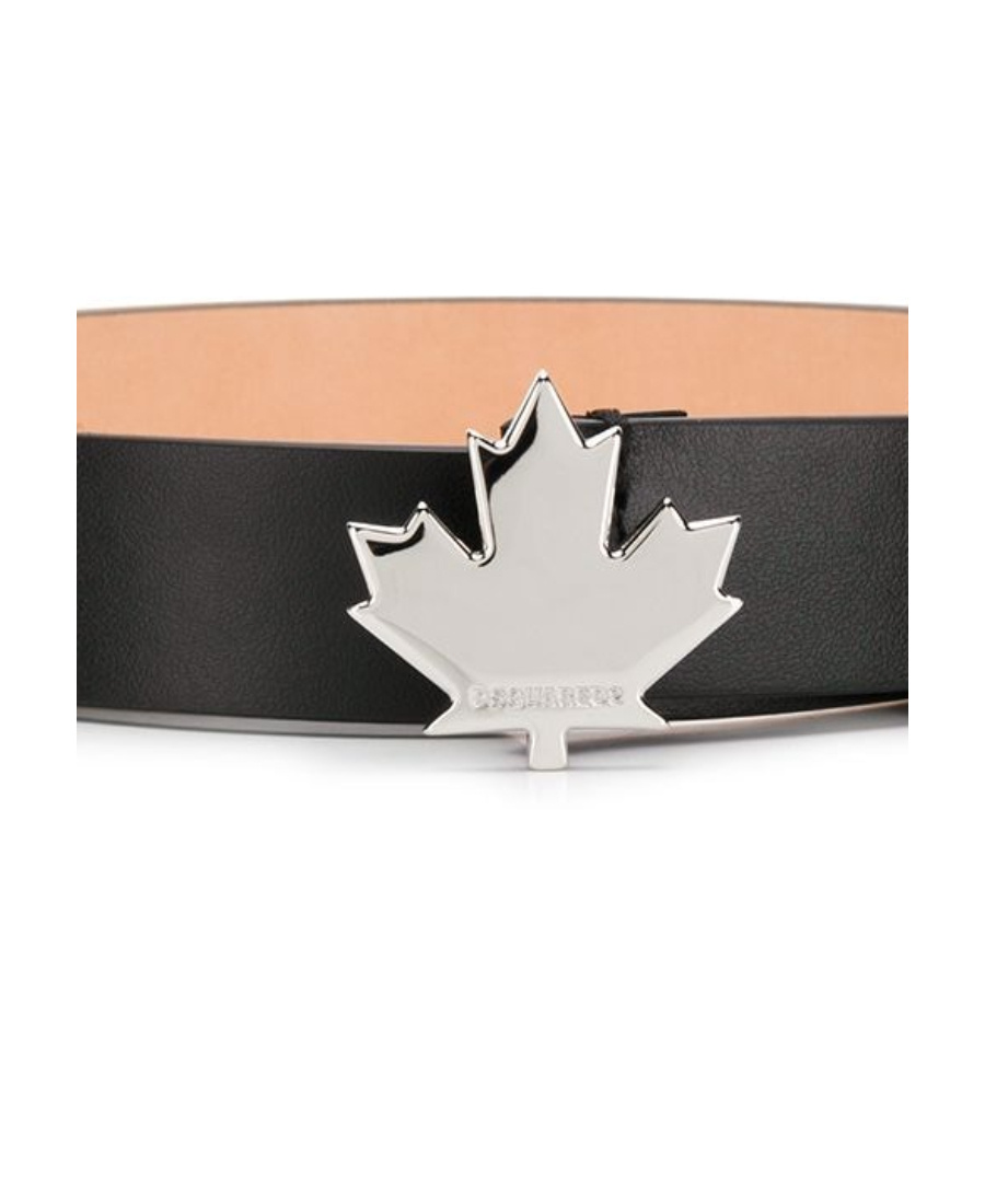 Dsquared2 Maple-leaf Leather Belt In Black