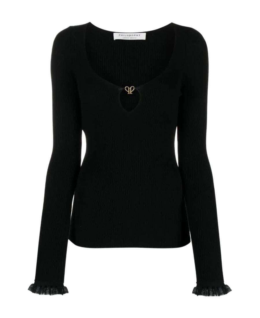 Philosophy Di Lorenzo Serafini Logo-plaque Ribbed-knit Top In Black