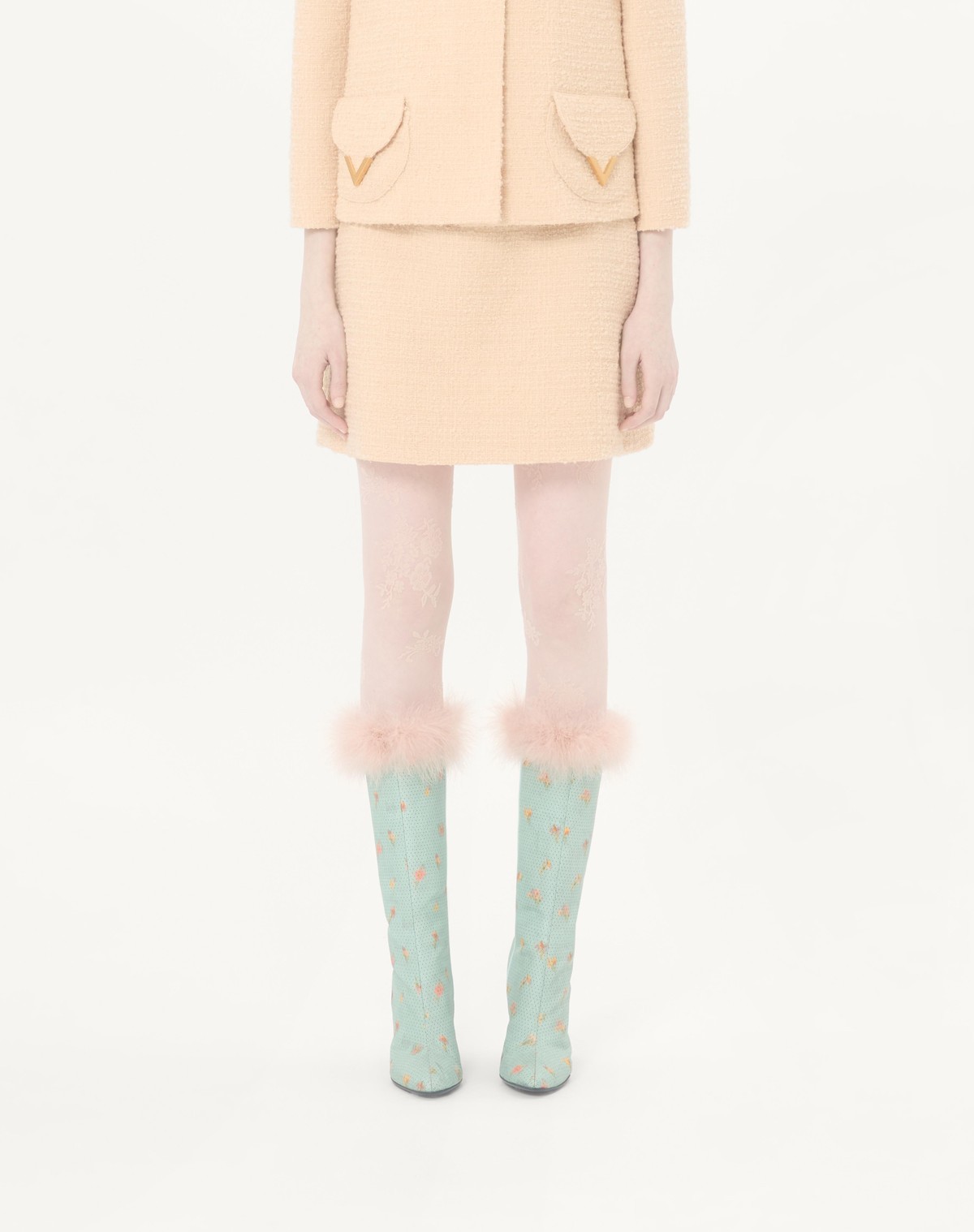 Valentino Curly Wool Short Skirt In Neutral