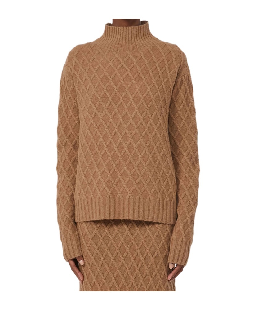 Max Mara Camel Fur Jacquard Rollneck Sweater In Brown