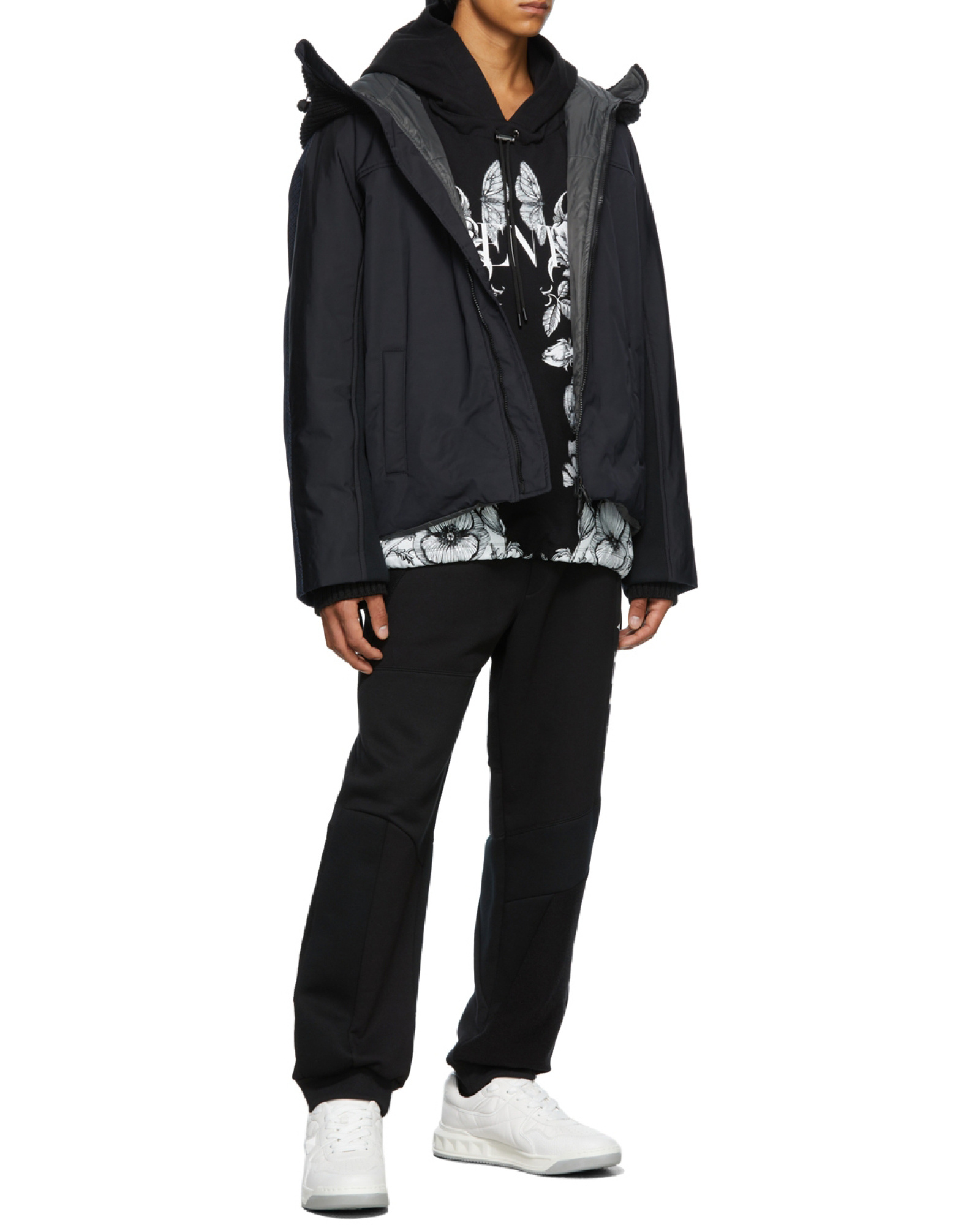 Valentino Panelled Padded Jacket In Black