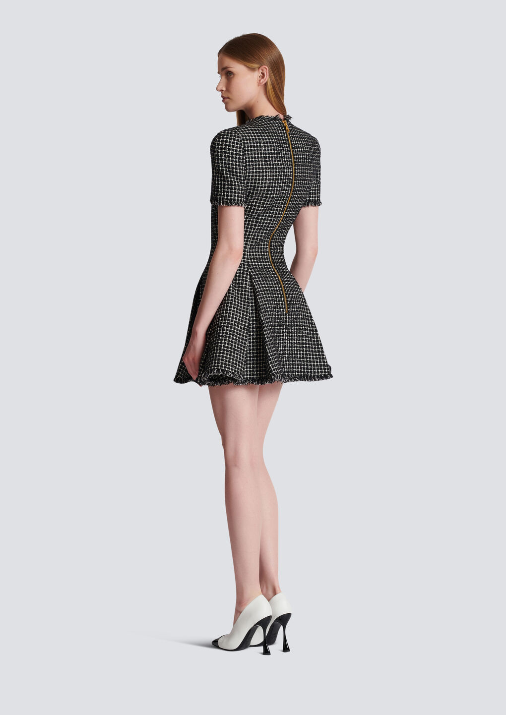 Balmain Pleated Cotton-blend Tweed Minidress In Black
