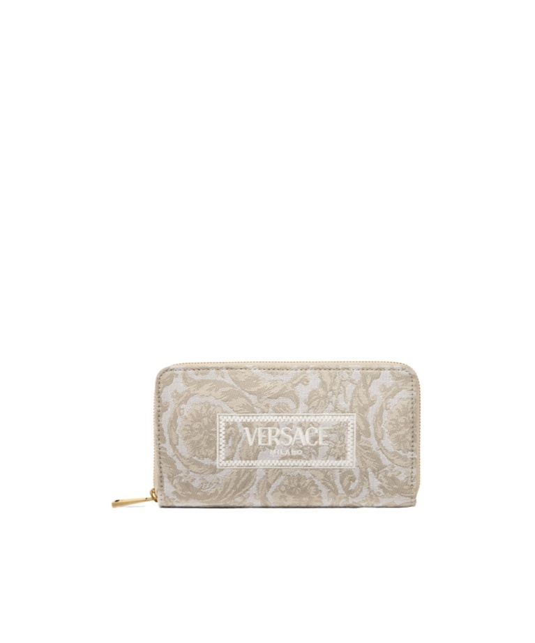 Versace Logo-embroidered Zip-up Wallet In Brown