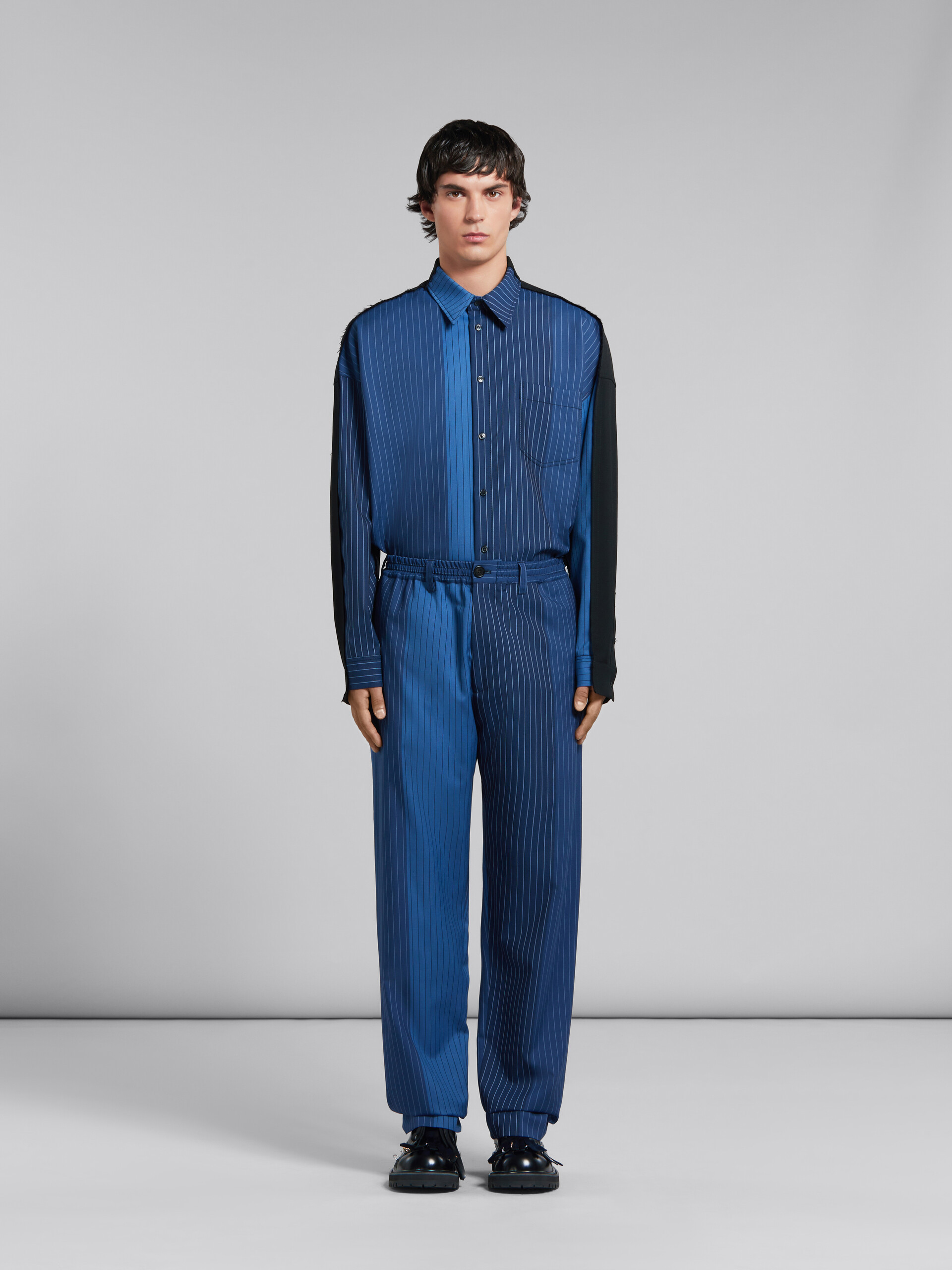 Marni Colour-block Pinstripe Pattern Trousers In Blue