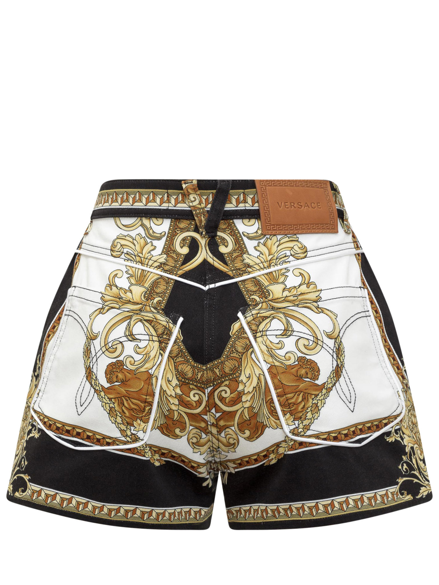 Shop Versace Baroque-print Denim Shorts In Black