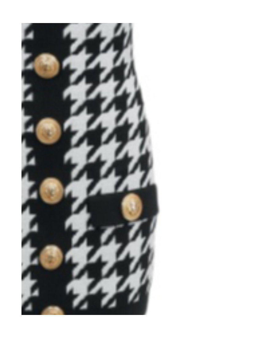 Balmain Hounstooth Knitted Minidress With Logoed Buttons In Black