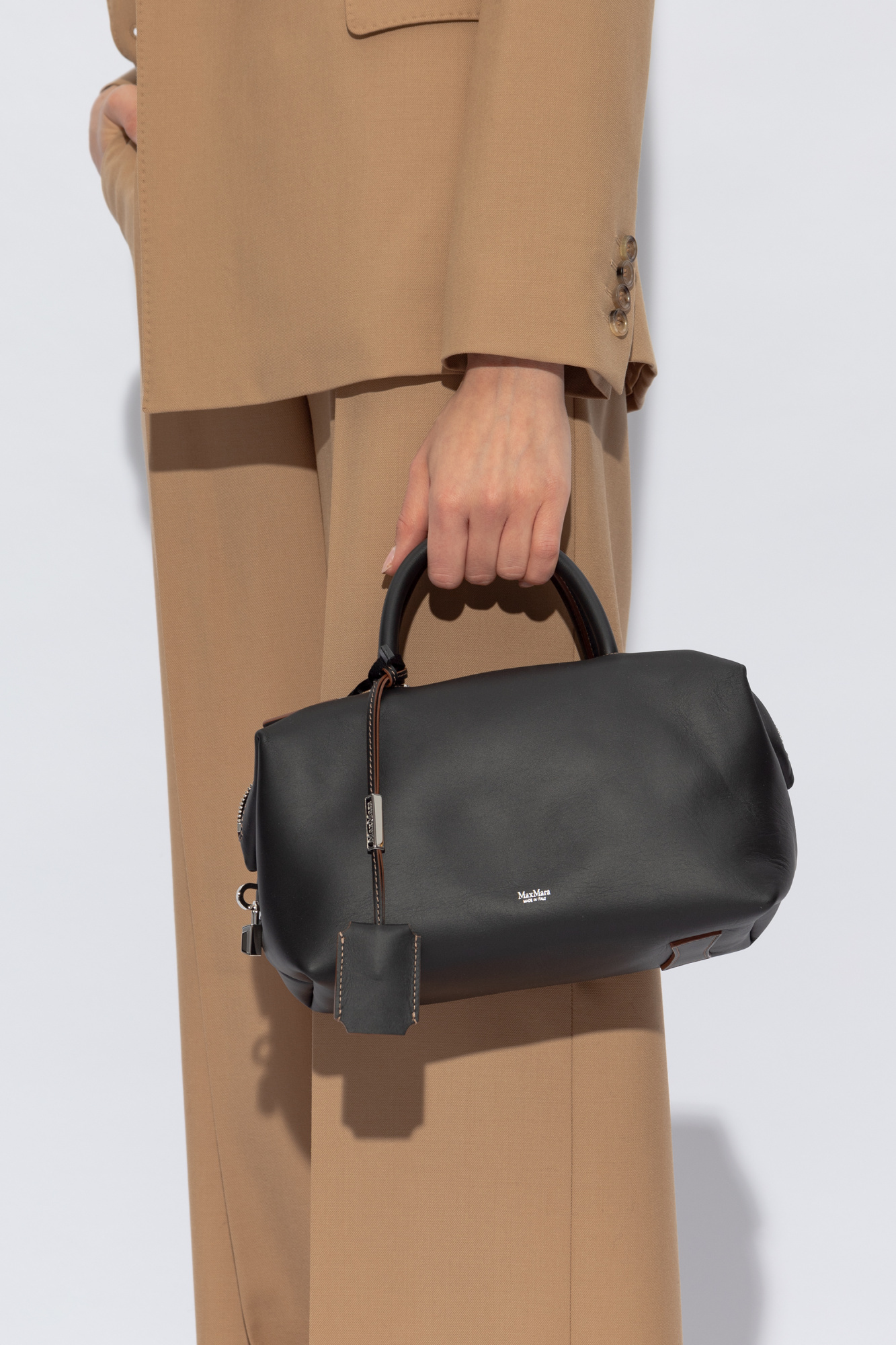 Max Mara Small Shiny Leather Satchel Bag In Black