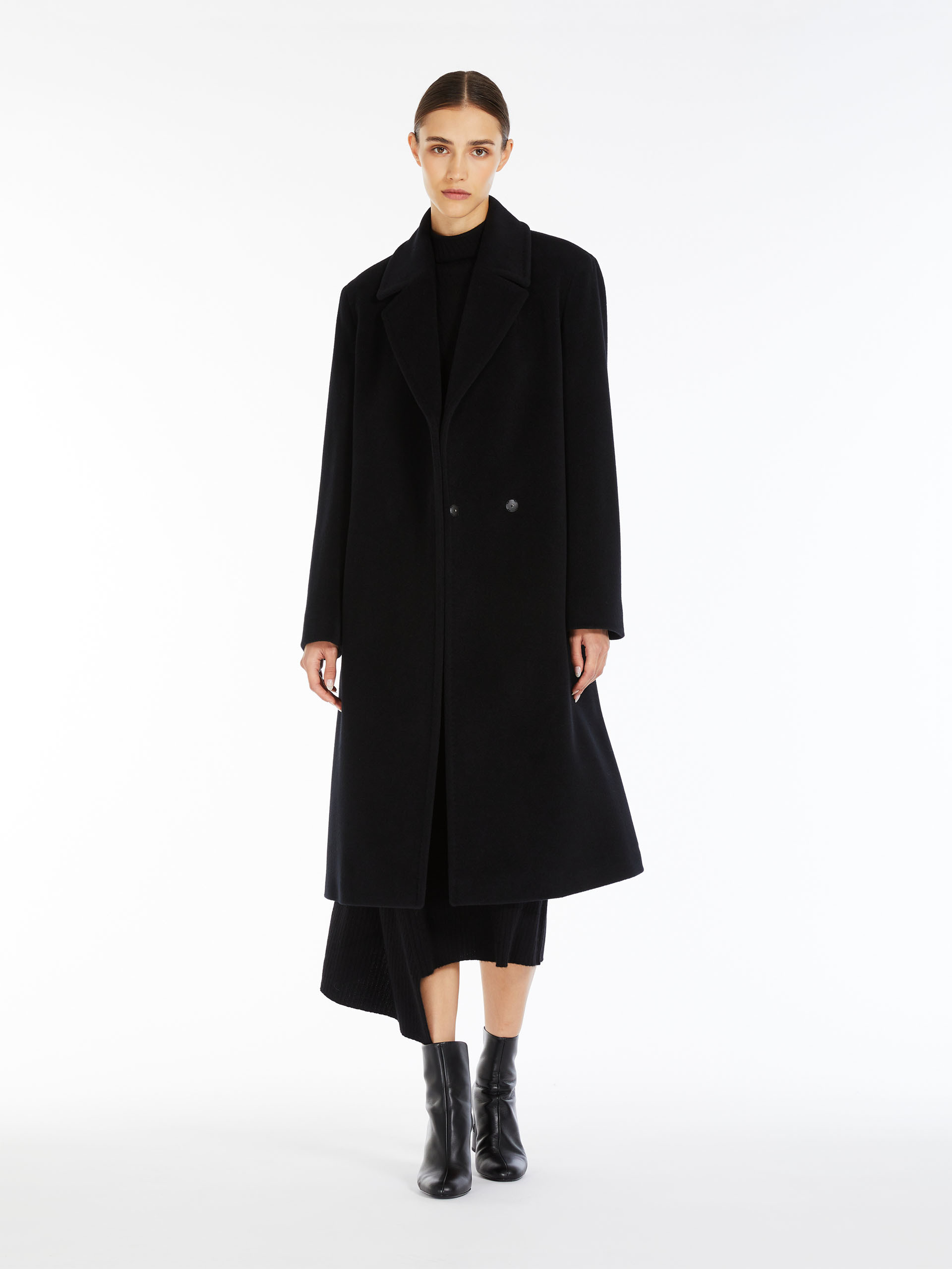 Max Mara Belted Wool Coat In Black