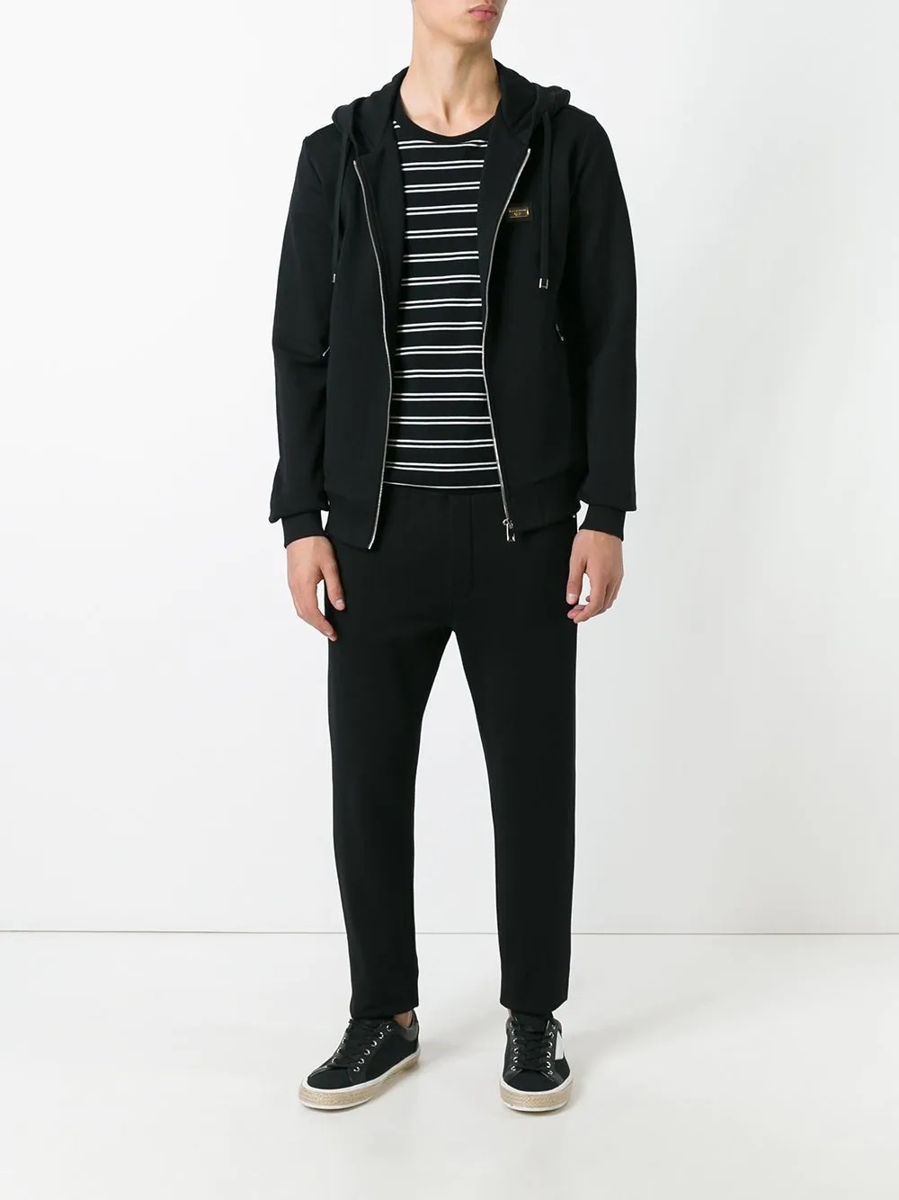 Dolce & Gabbana Drawstring Zip Hoodie In Black