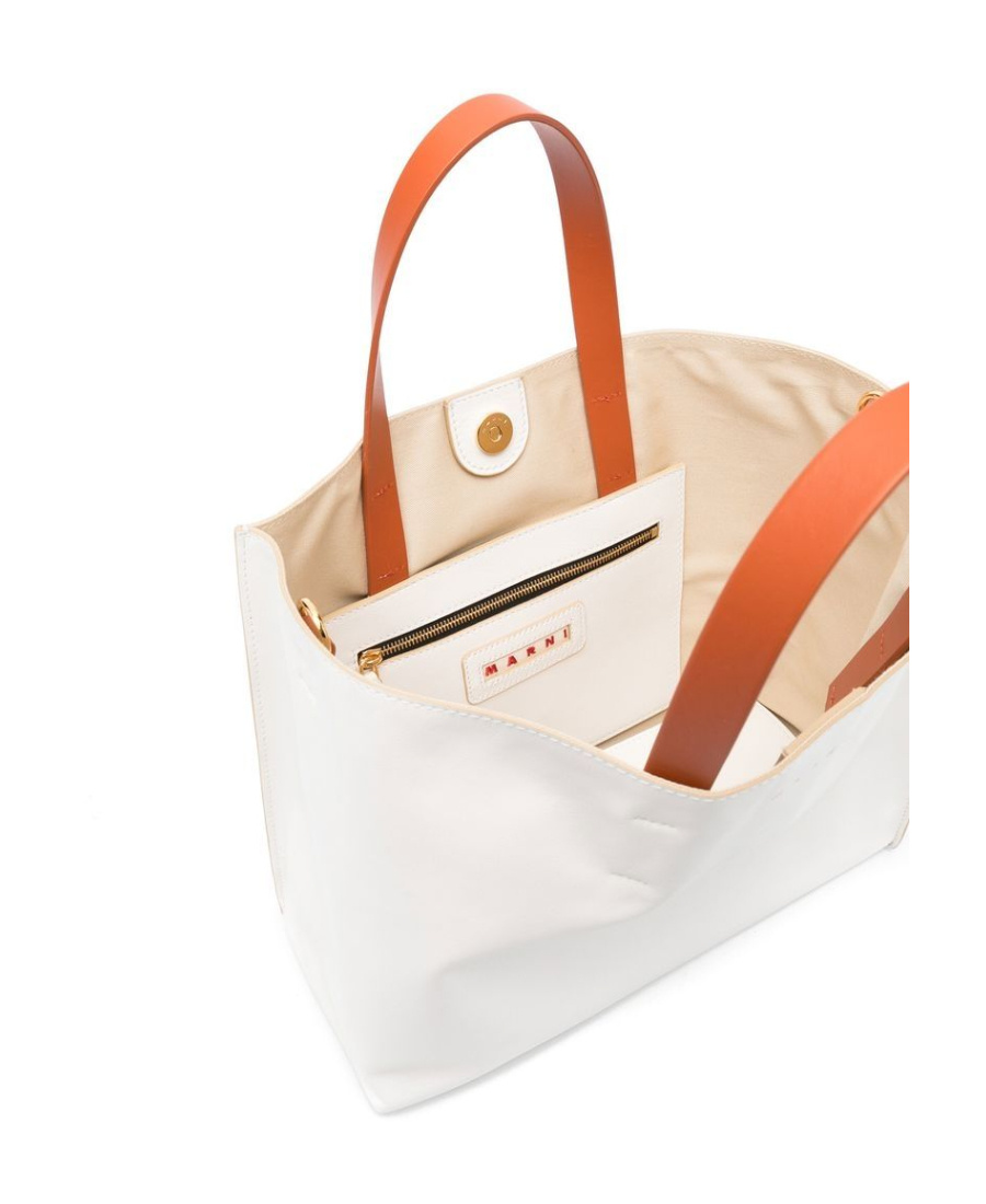 Marni Logo Print Leather Shoulder Bag In White