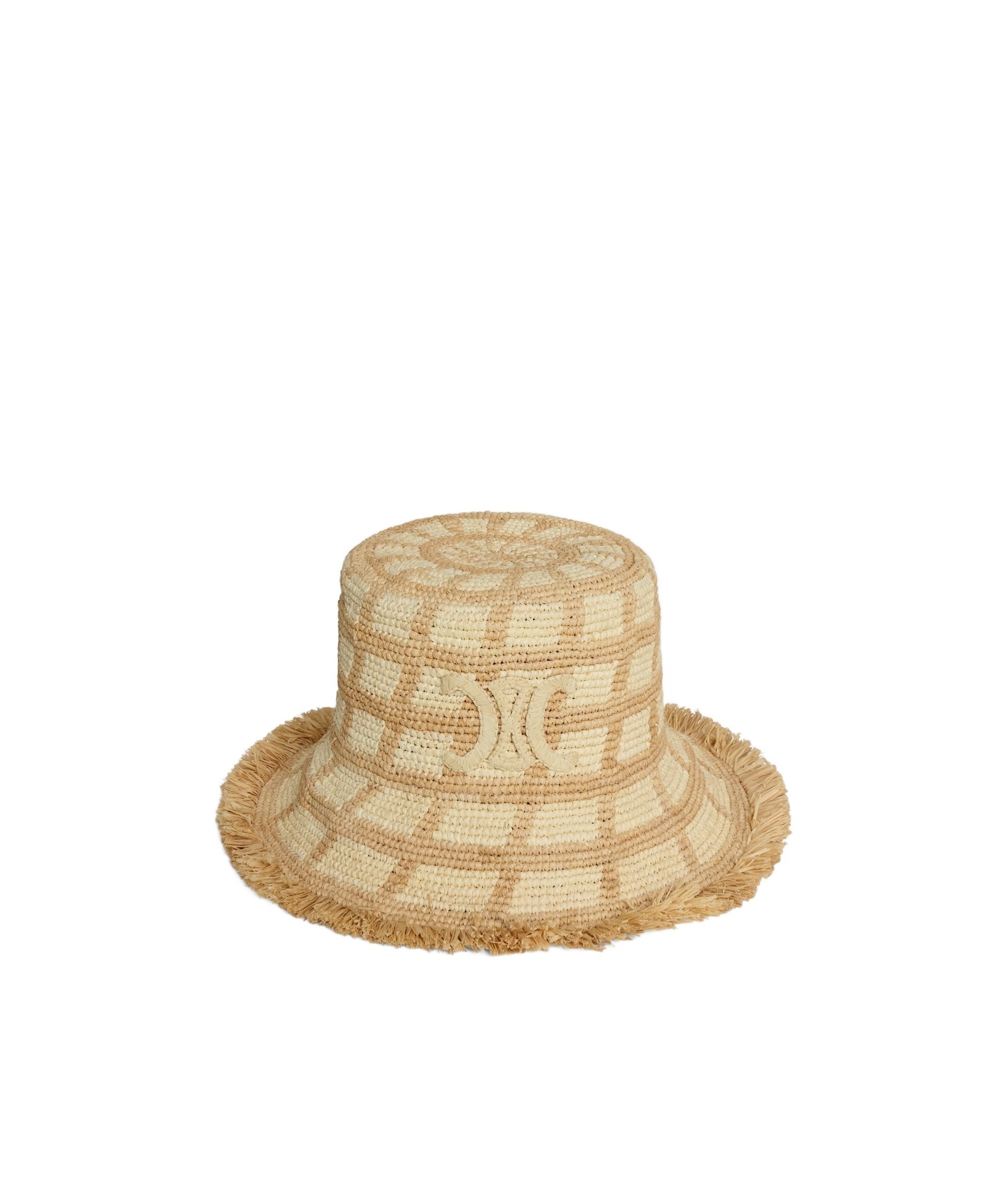 Celine Triomphe Bob In Check Raffia In Brown