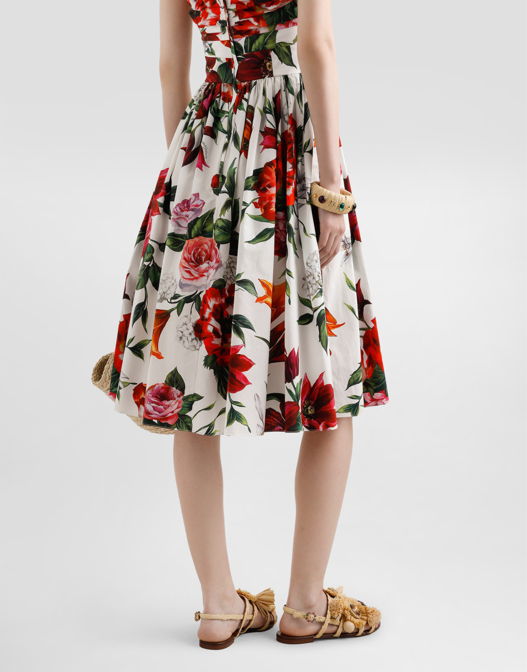 Dolce & Gabbana Multicolor Midi Dress With Wide Neckline And All-over Floral Print In Multi