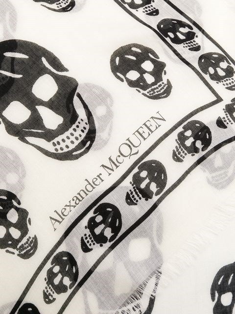 Alexander Mcqueen Printed Satin Foulard In White