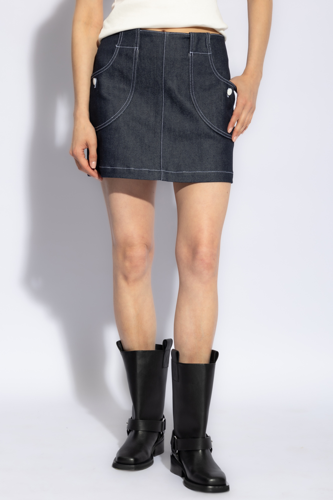 Apc Indigo Katie Holmes Edition Samantha Denim Miniskirt In Black