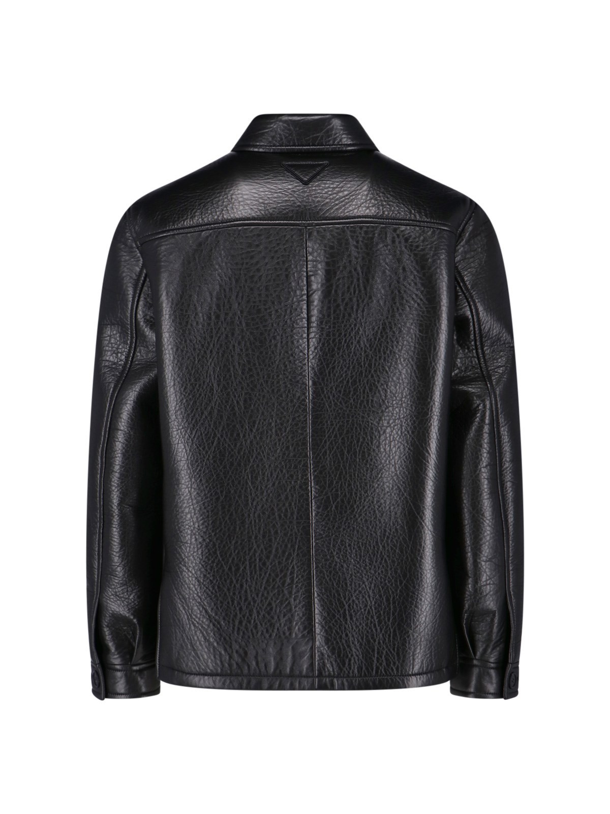 Prada Single-breasted Leather Jacket Men In Black