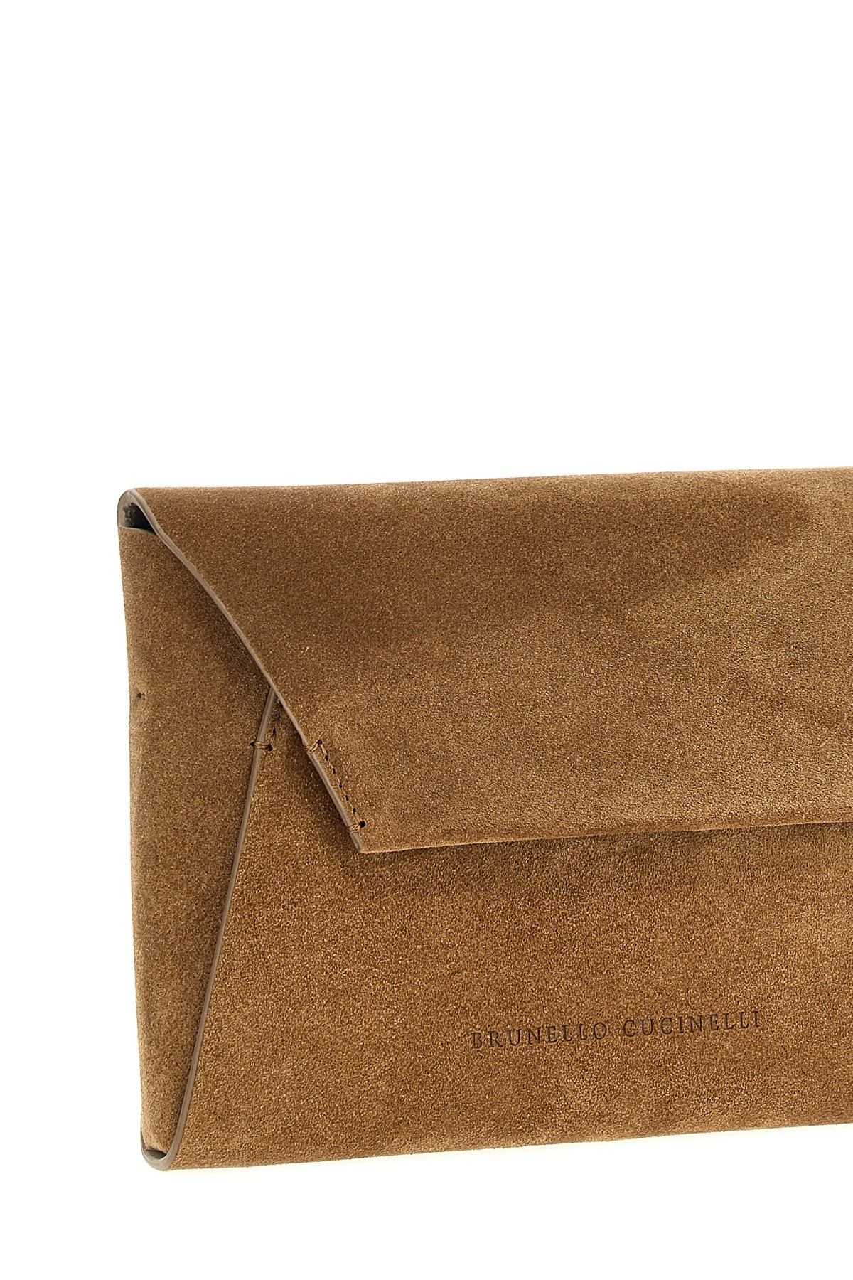 BRUNELLO CUCINELLI MONILI-EMBELLISHED SUEDE CLUTCH BAG