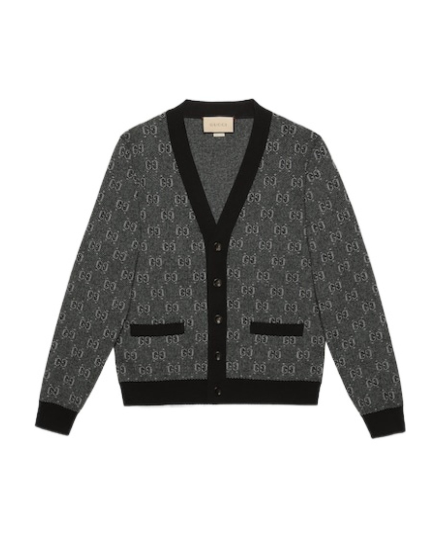 Gucci Logo-jacquard Wool Cardigan In Gray