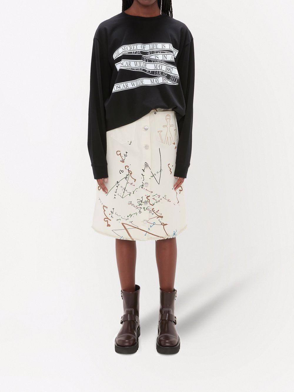 Jw Anderson Oscar Wilde Capsule White Denim Midi Skirt In White