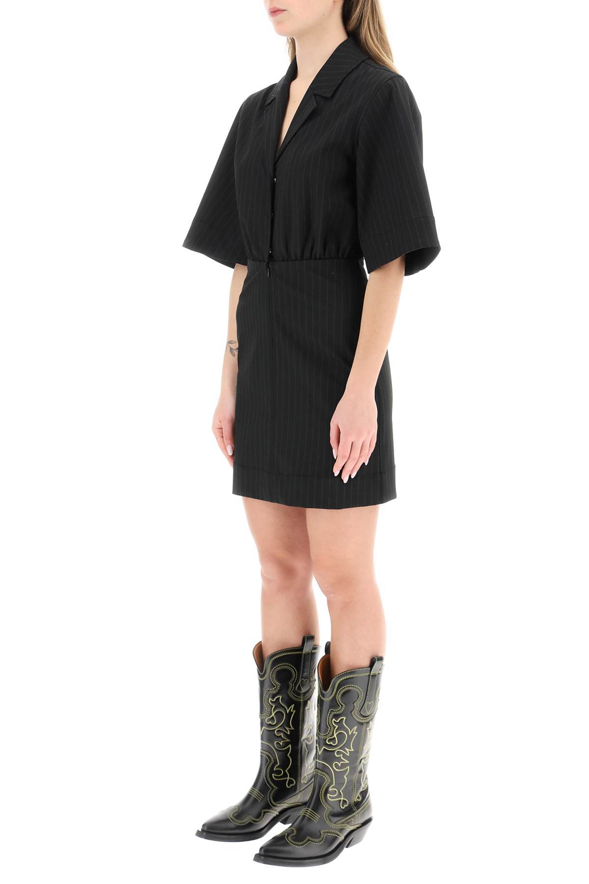Ganni Pinstripe Shirt Mini Dress In Black