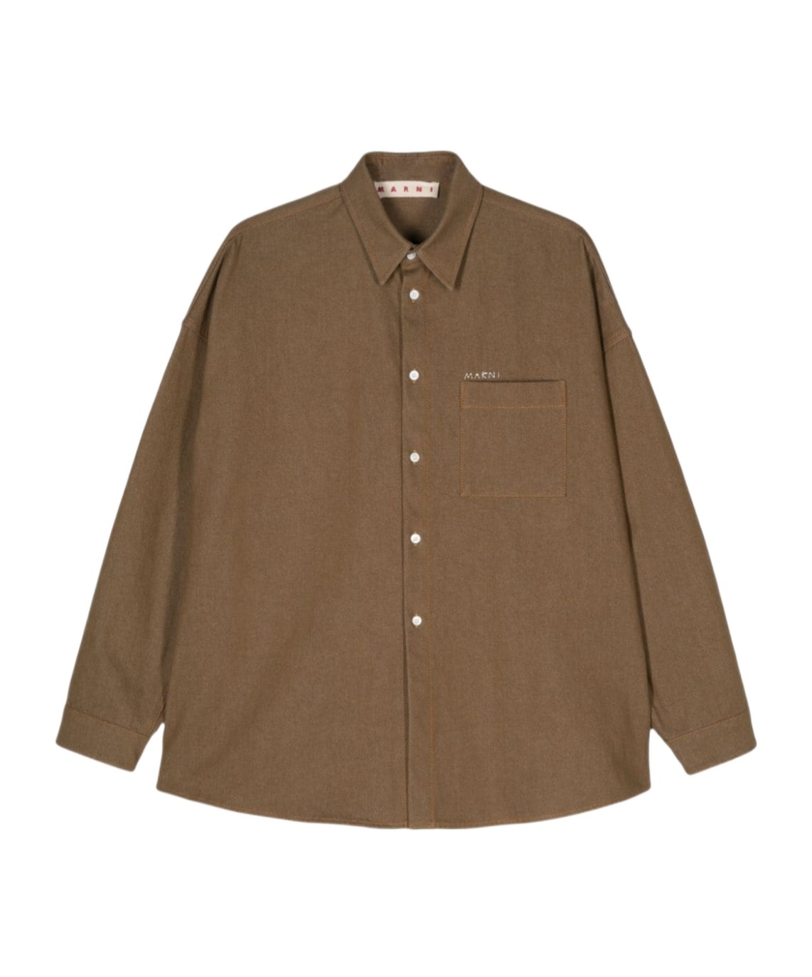 Marni Logo-embroidered Cotton Shirt In Brown