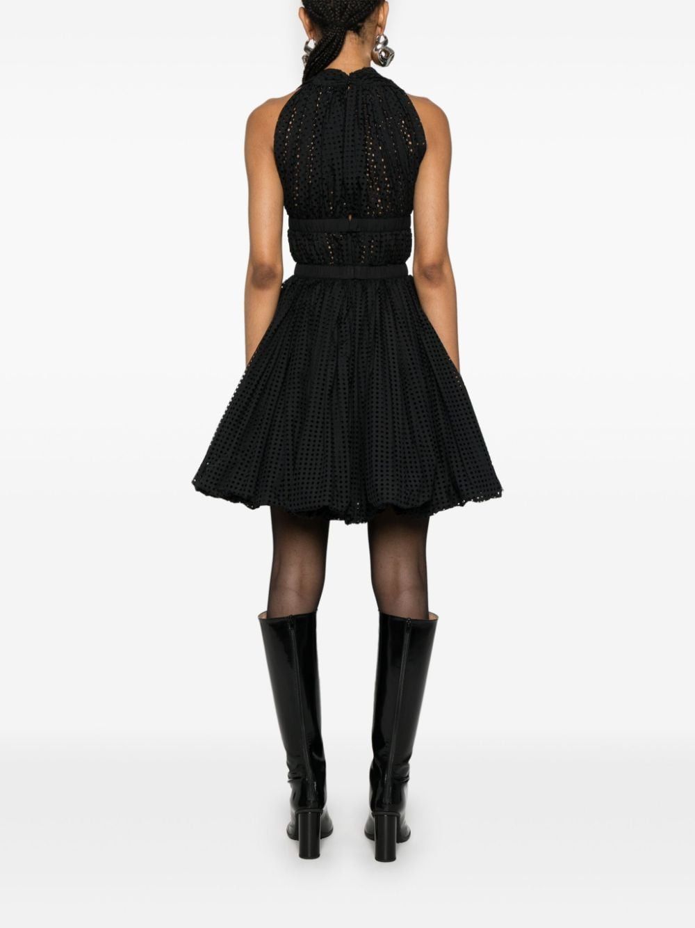 ALAÏA ALAIA PERFORATED V-NECK MINI DRESS 
