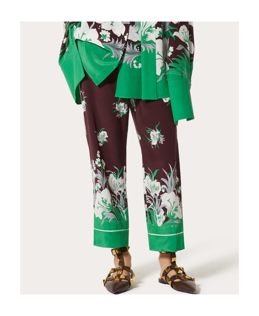 Valentino Floral Pattern Palazzo Trousers In Brown