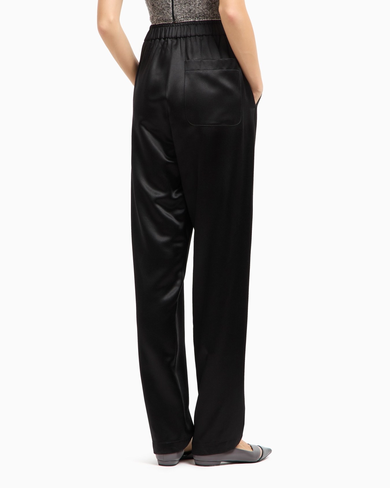 Giorgio Armani Straight-cut Trousers In Tussah Silk Satin In Black