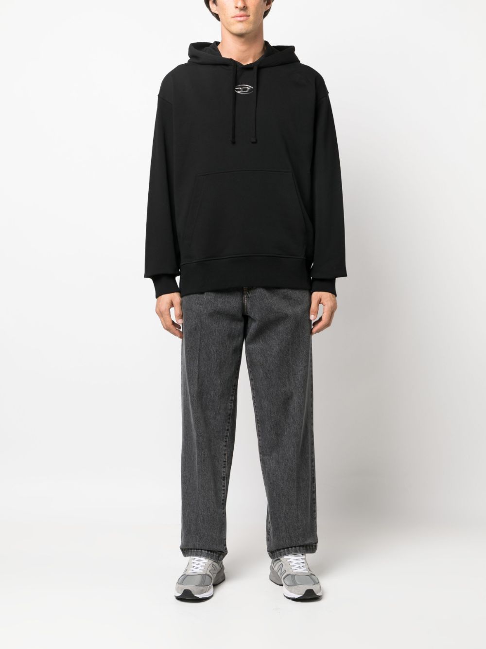 Diesel Logo Detailed Drawstring Hoodie In Black