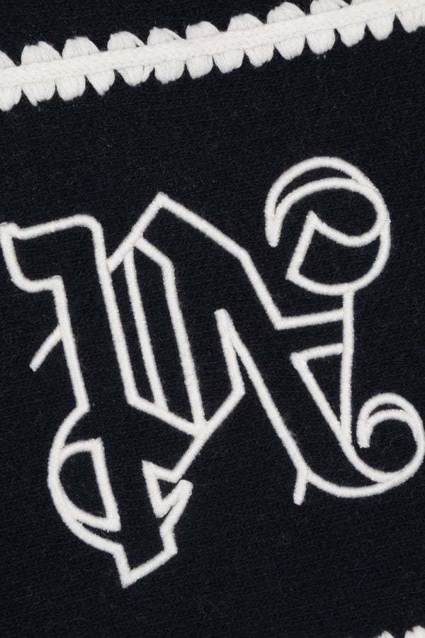 Palm Angels Navy And White Knit Sweater With Paint Monogram Stripes In Black