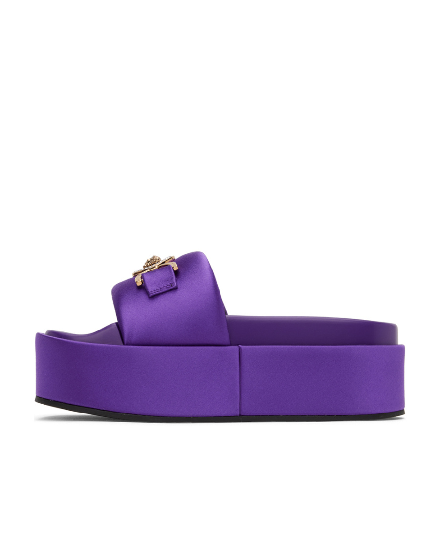 Versace Plateau-pantoletten Medusa Biggie Aus Satin In Purple