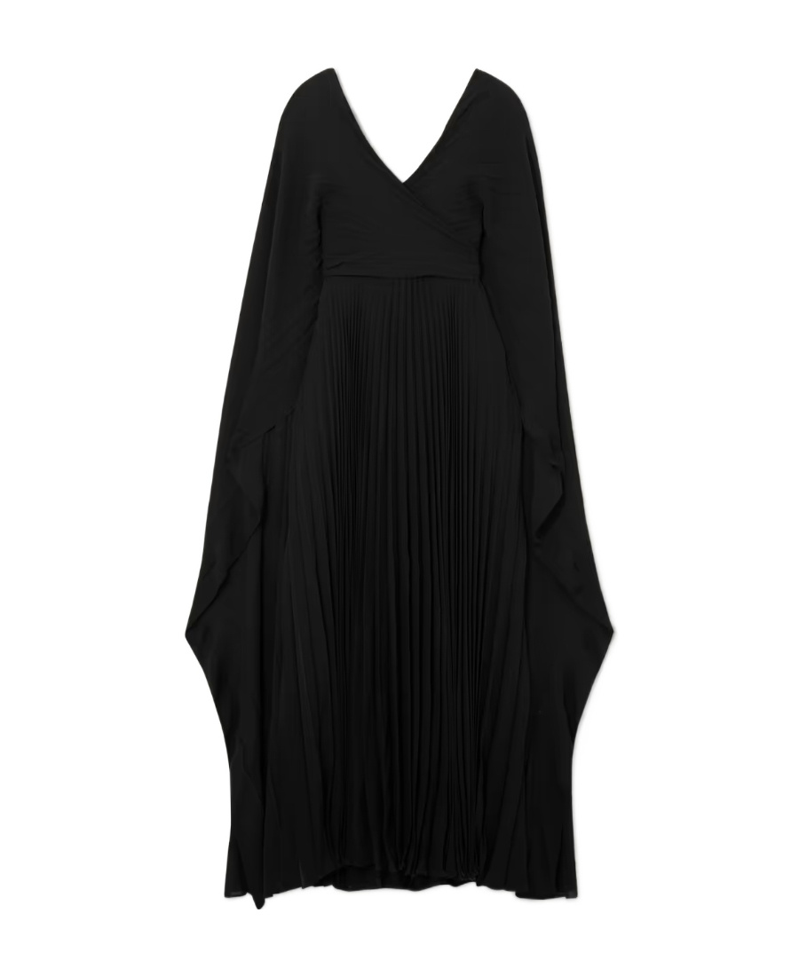 Valentino Shawl Effect Pleated Extra-long Dress In Black