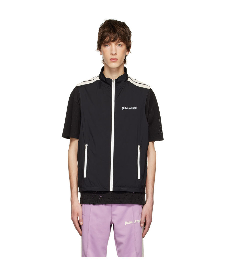 Palm Angels Logo Zip-front Sleeveless Jacket In Green