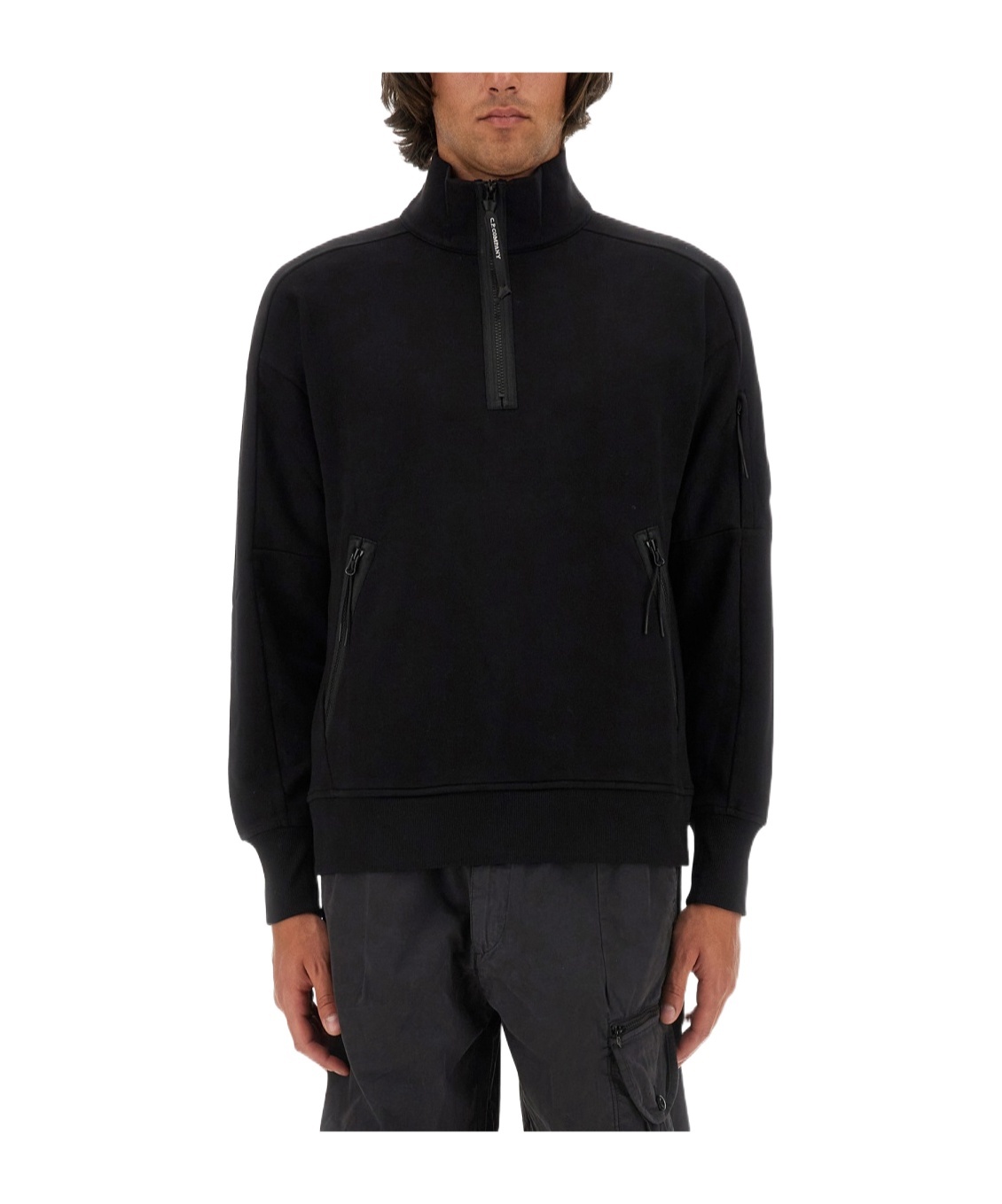 C.p. Company Semi-zipper Sweater In Black
