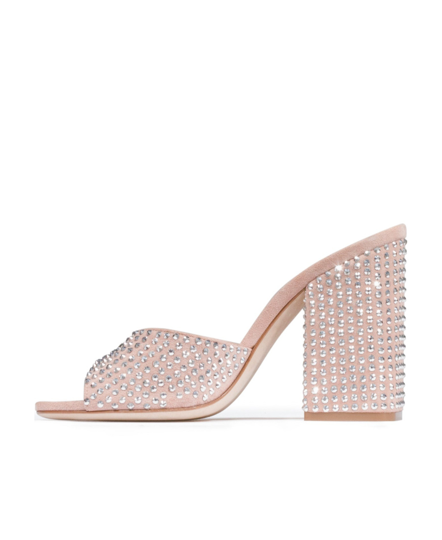 Paris Texas Mule Holly Anja Suede And Crystal Block Heel Mules In Nude