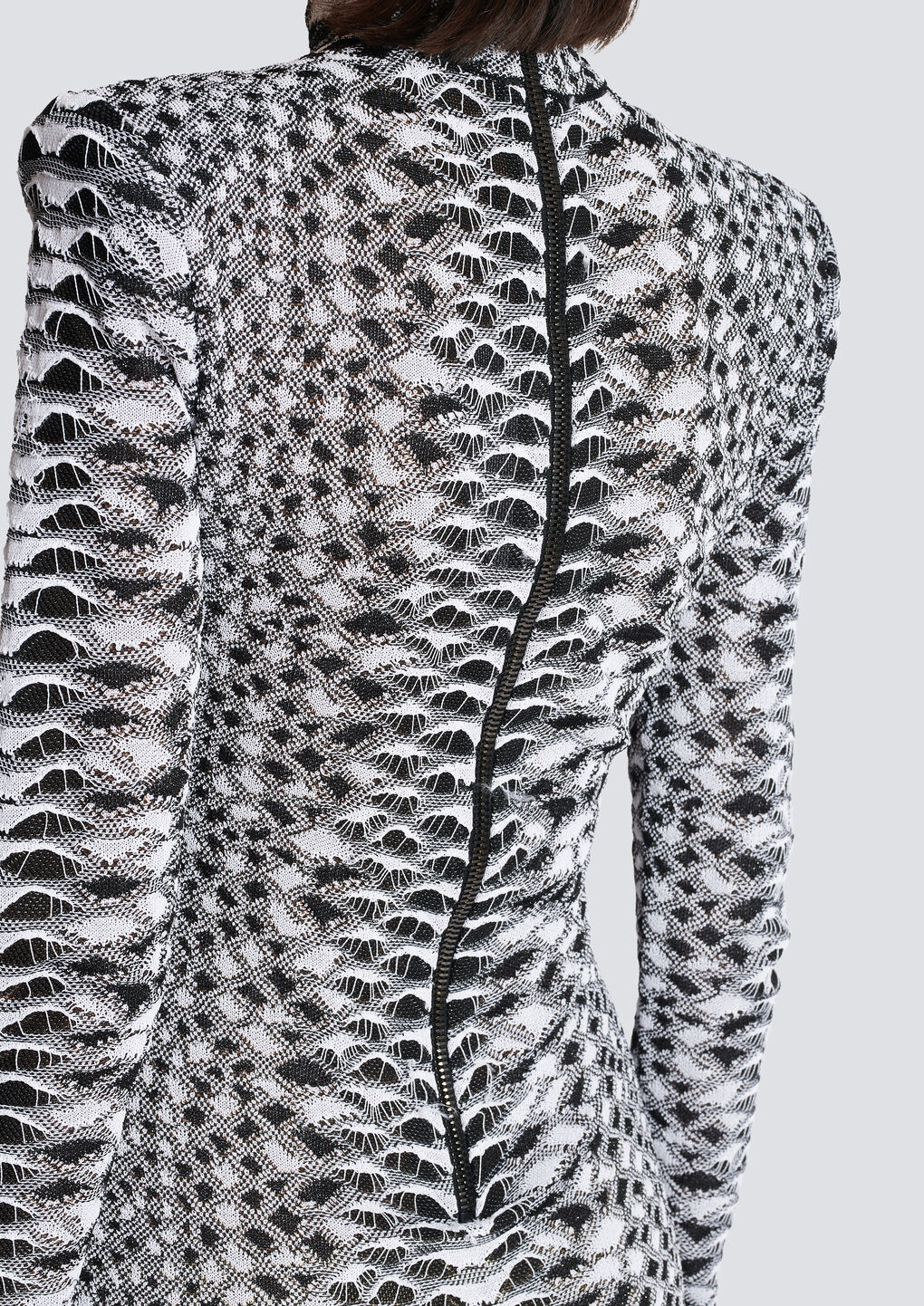Balmain Long Sleeved Bodycon Dress With Jacquard Animalier Motif In Gray
