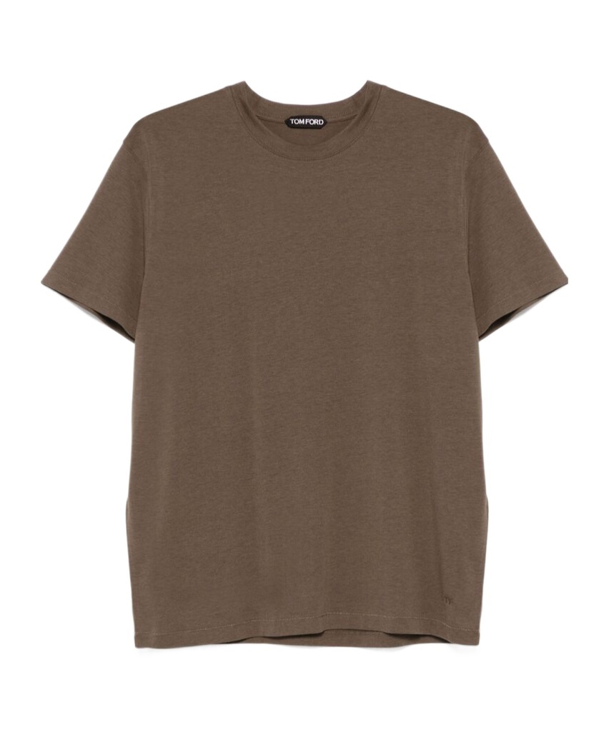 Tom Ford Regular Fit T-shirt In Lyocell And Cotton In Brown