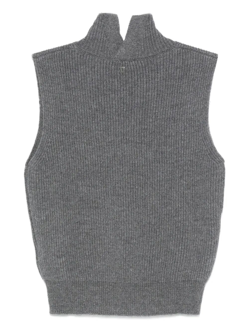 Dondup Sleeveless Turtle-neck Sweater In Ribbed Wool In Gray