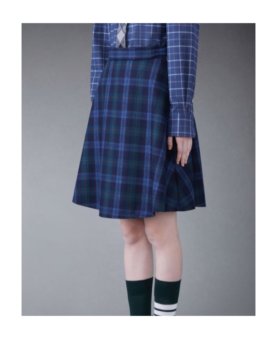 Thom Browne A-line Check-pattern Skirt In Blue