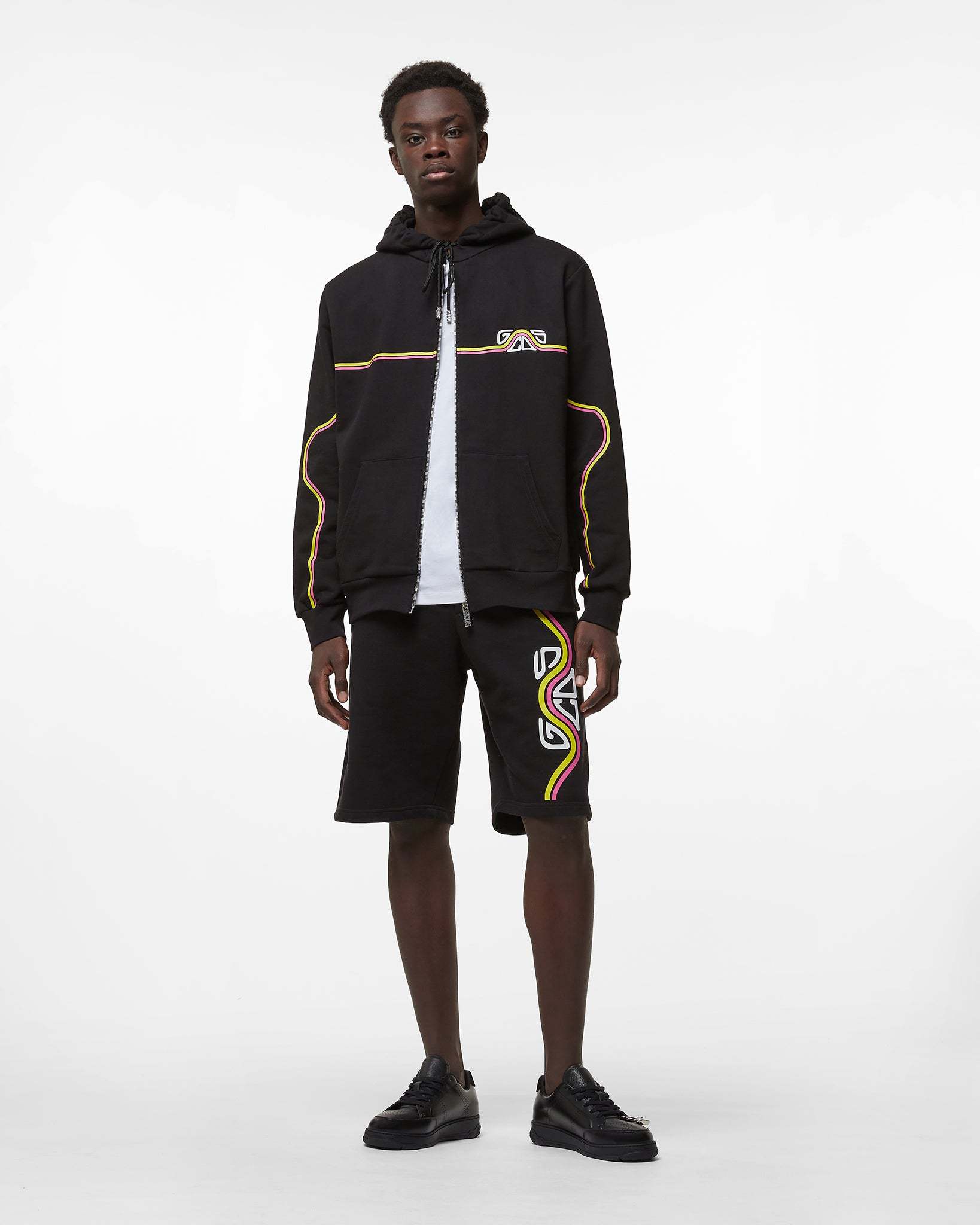 Gcds Black Waved Logo Hoodie In Black