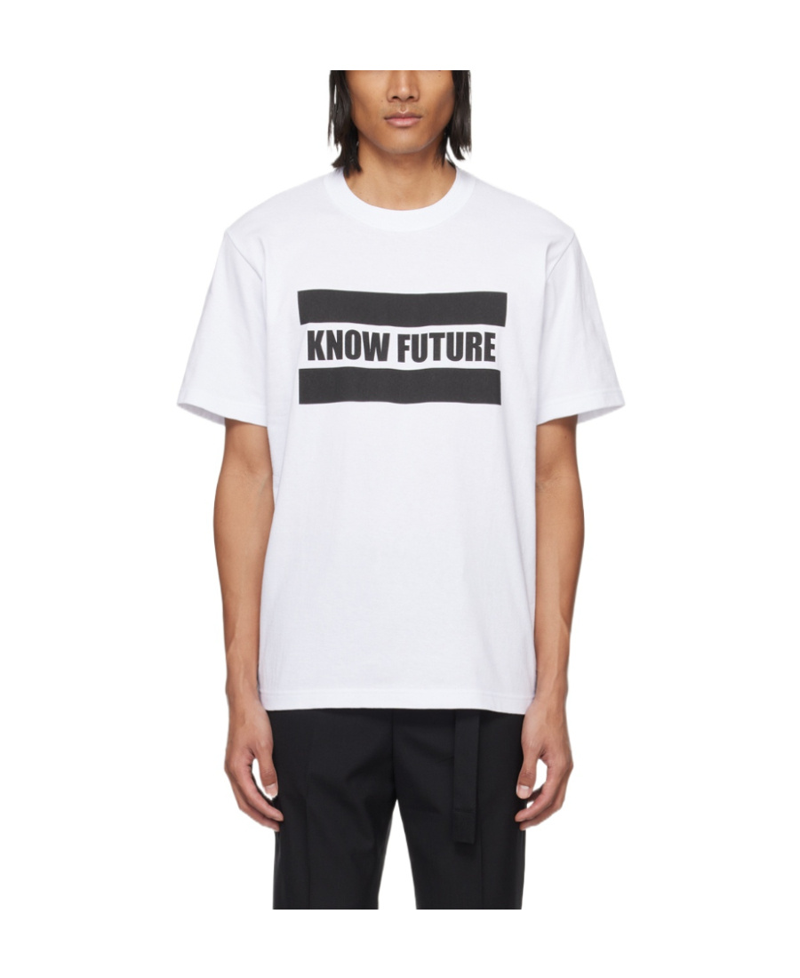 Sacai Slogan-print Cotton T-shirt In White