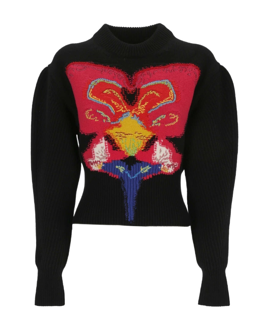 Alexander Mcqueen Orchid-intarsia Wool Jumper In Black
