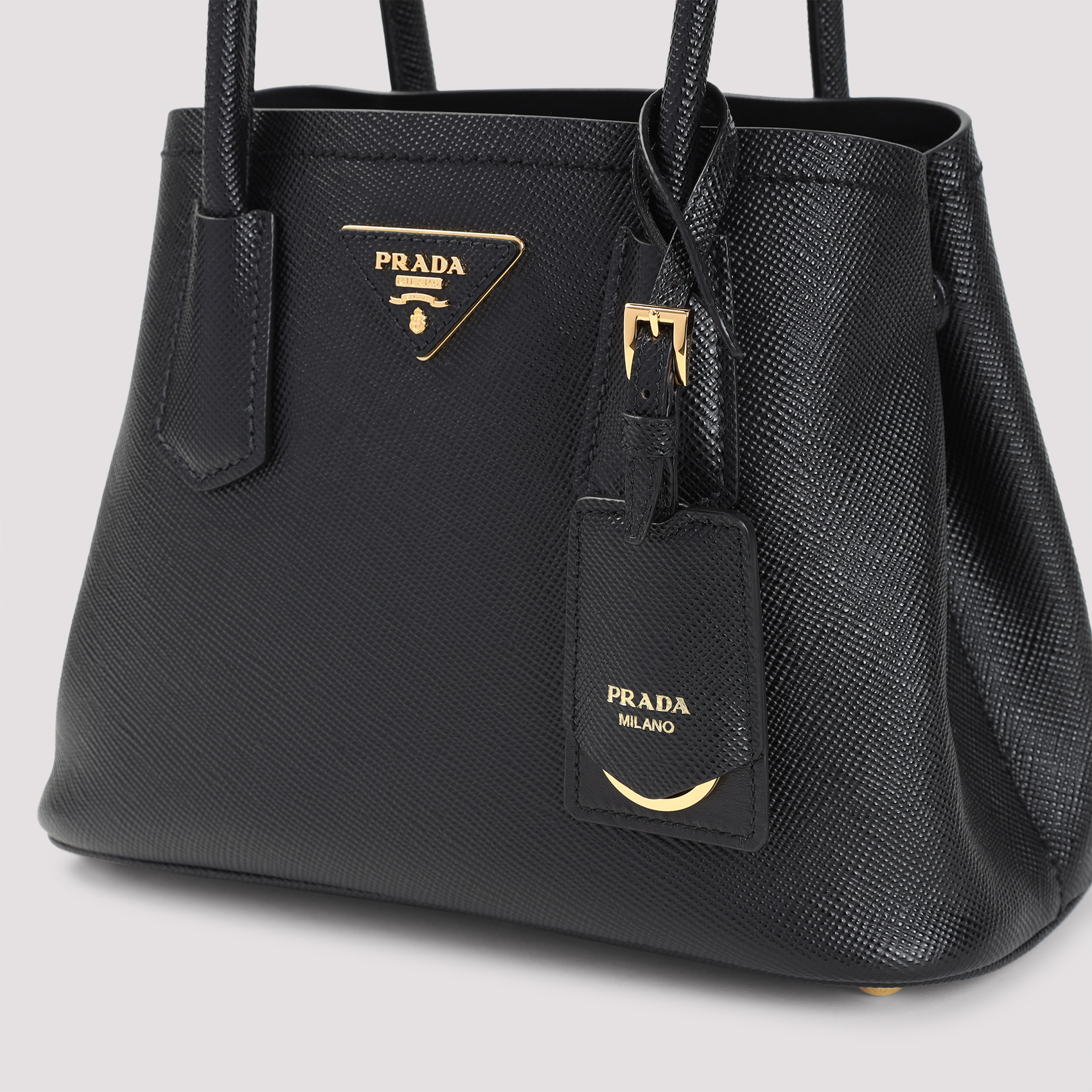 Prada Grained Calf Leather Shoulder Bag With Structured Silhouette In Black