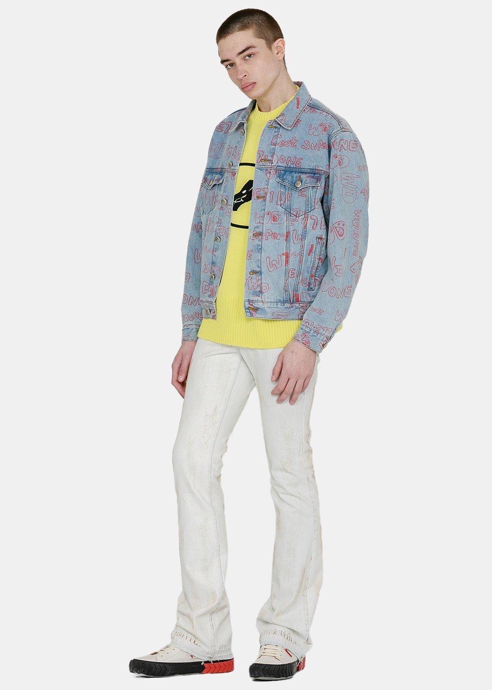 We11 Done All-over Logo Print Denim Jacket In Blue