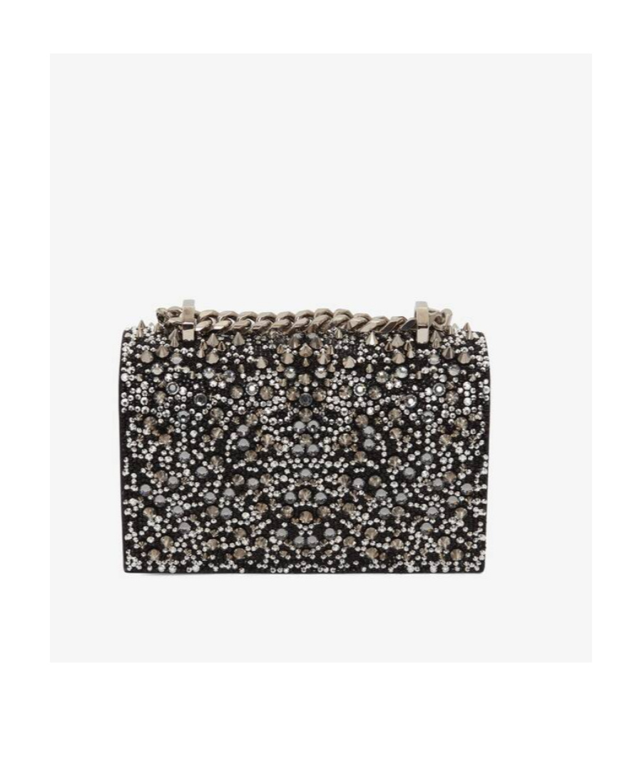Alexander Mcqueen Jeweled Mini Crystal Satchel Bag In Black