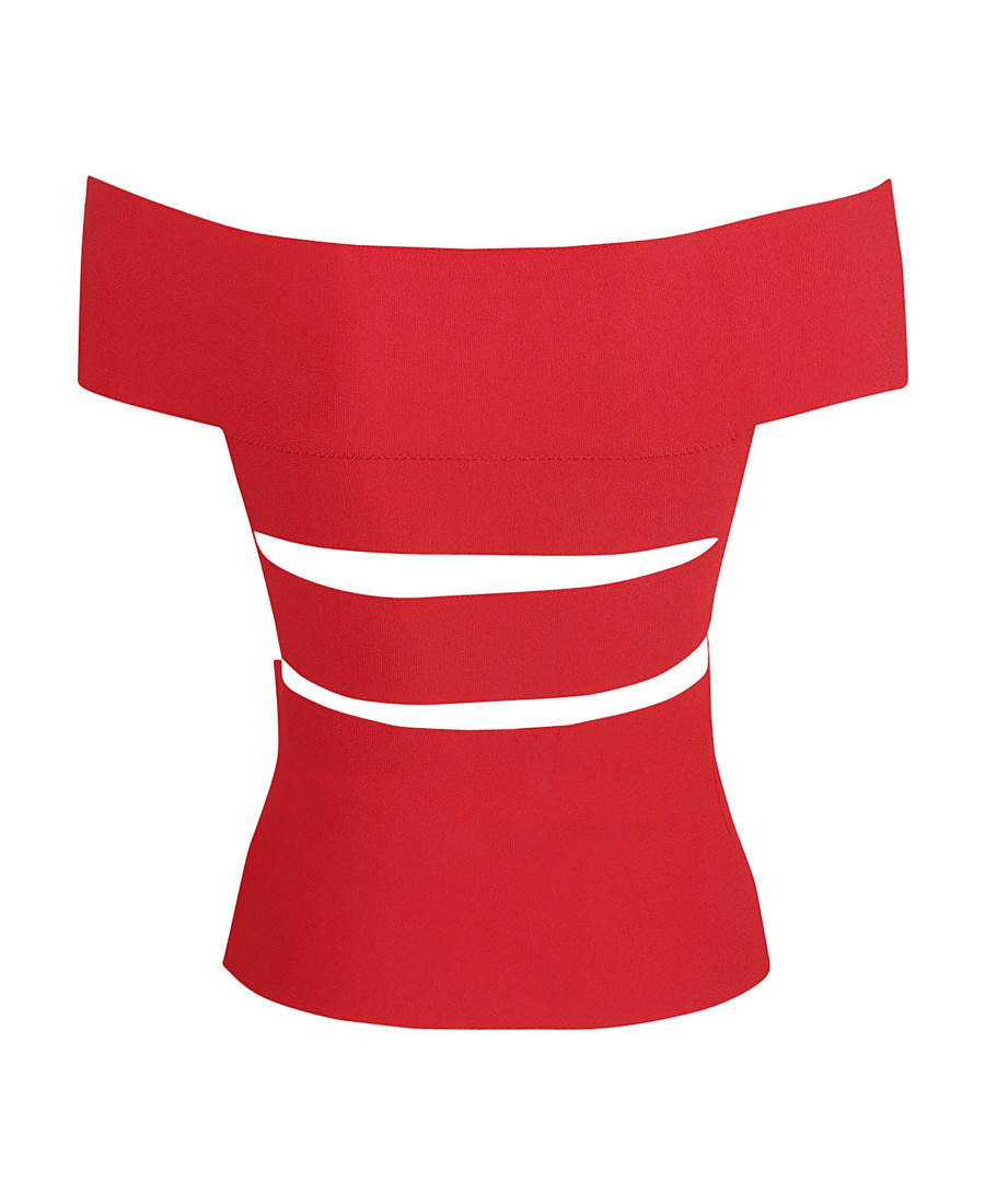 Alexander Mcqueen Off-shoulder Short-sleeve Top In Red